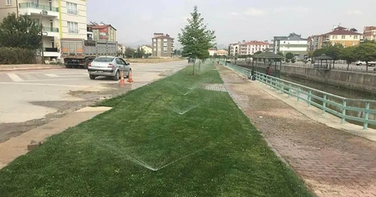Beyşehir’de parklarda otomatik sulama sistemi