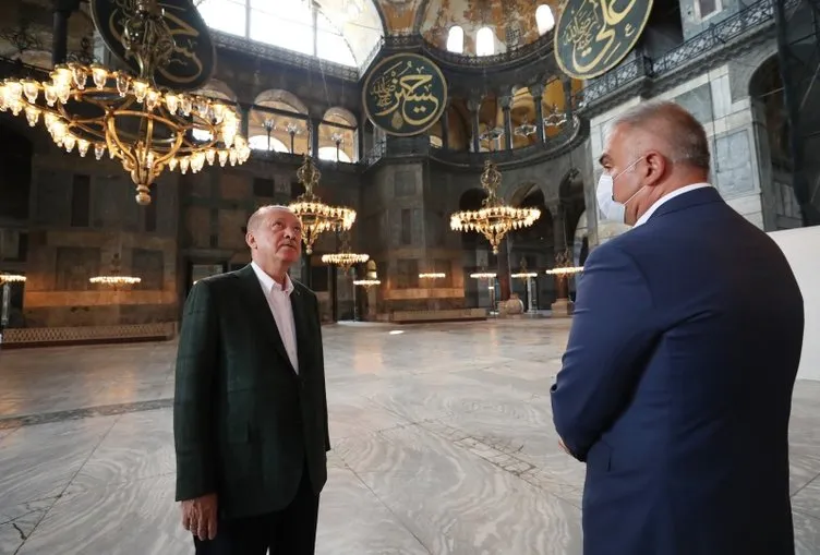 Son dakika: Başkan Erdoğan Ayasofya'da incelemelerde bulundu