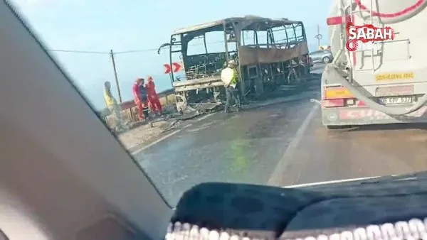 Mersin'de 22 yolcusu bulunan otobüs alev alev yandı | Video