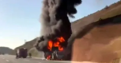 Beton pompası alev alev yandı