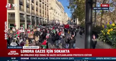 Londra Gazze için sokakta! On binlerce kişi İsrail’in Gazze katliamlarını protesto ediyor | Video