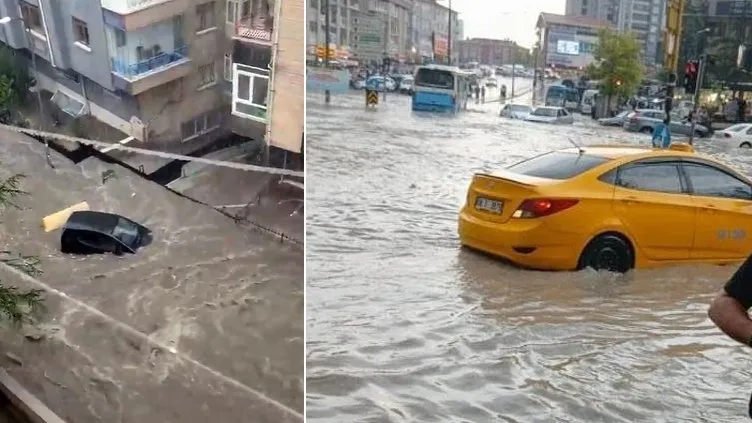 Ankara’da sağanak yağış hayatı felç etti! Yollar göle döndü, araçlar selde sürüklendi