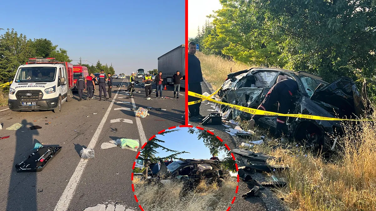 Nevşehir'de refüje çarparak takla atan otomobilin kaza anı.