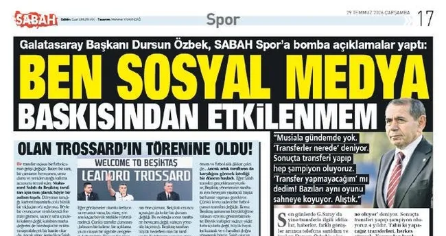 SABAH Spor aslan’ın gündemine oturdu