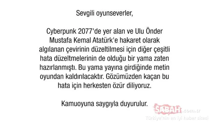 Cyberpunk 2077’de Atatürk’ün ’İstikbal Göklerdedir’ sözü yanlış çevrildi! Skandal hata oyunculardan tepki çekti