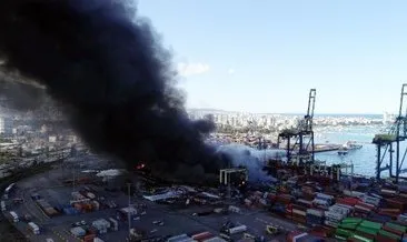 İskenderun Limanı’ndaki yangına ekiplerin havadan ve karadan müdahalesi sürüyor