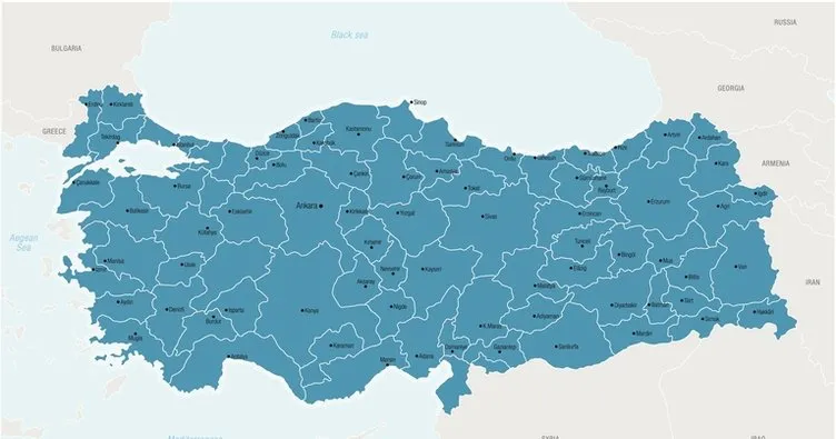 Doğu Anadolu Bölgesi Haritası - İl Sınırlarını Gösteren Doğu Anadolu Bölgesi Siyasi Haritası
