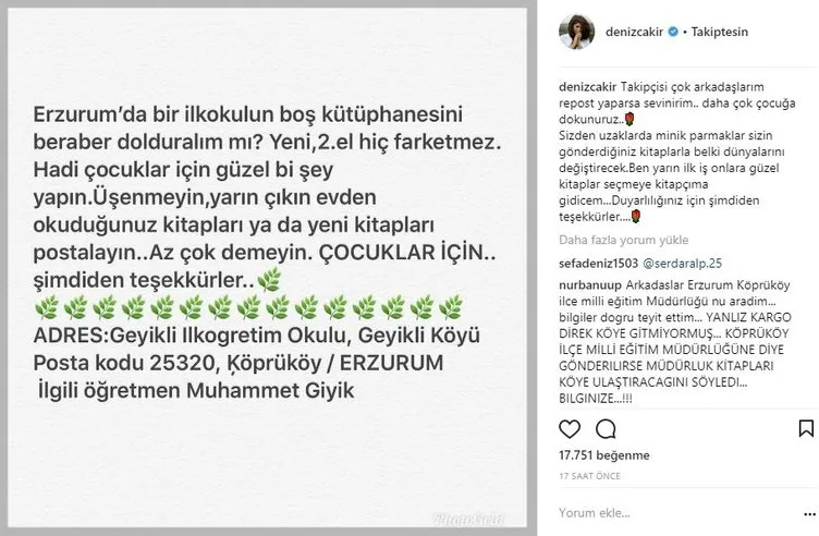 Ünlülerin Instagram paylaşımları (03.11.2017)