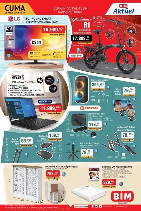 YARIN BİM’DE NELER VAR?  8 Aralık BİM aktüel ürünler satışta! Televizyon, Katlanabilir Elektrikli Bisiklet, Notebook ...