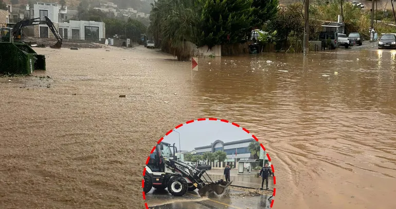 Bodrum’da sağanak kabusu! İstinat duvarı çöktü, iş yerlerini su bastı: O anlar kamerada