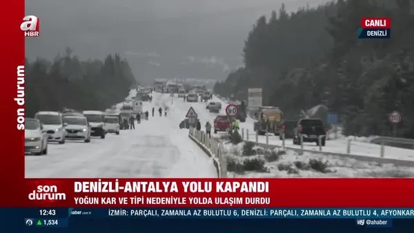 Denizli-Antalya Karayolu, yoğun kar yağışı nedeniyle ulaşıma kapandı | Video