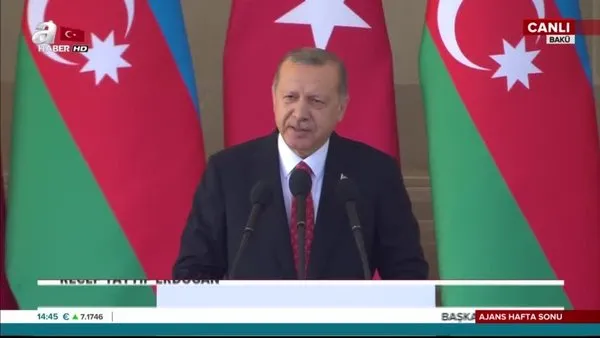 Cumhurbaşkanı Erdoğan, Bakü'nün kurtuluşunun 100. yıl dönümü nedeniyle Azerbaycan'ın başkenti Bakü'de konuştu