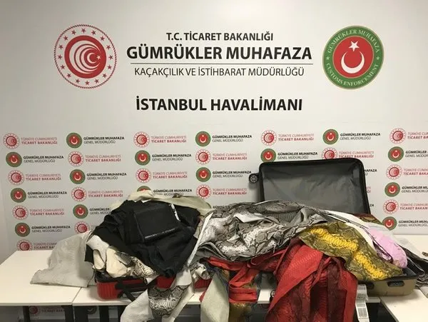 İstanbul Havalimanı'nda ele geçirilen yılan derilerinin değeri 320 bin TL