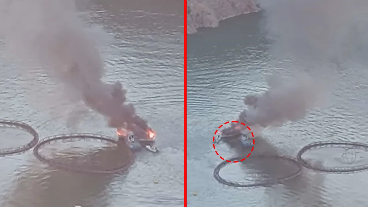 Elazığ'ın Baskil ilçesinde Fırat Nehri üzerinde seyir halindeki bir tekne alevler içinde yanıyor.