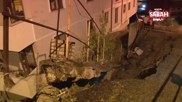 Karabük'te bir binanın istinat duvarı çöktü