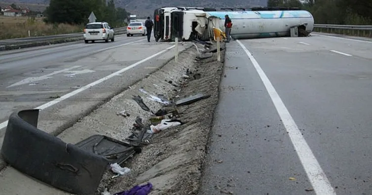 Çankırı’da LPG tankeri devrildi