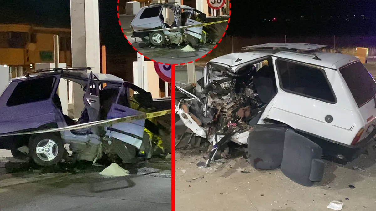 Adana Ceyhan'da meydana gelen trafik kazasında otomobilin bariyerlere çarpması sonucu oluşan hasar.