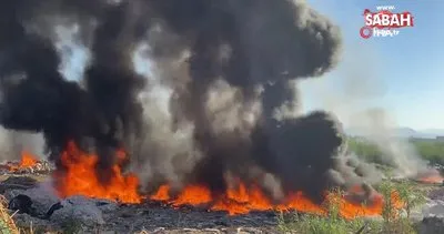 Sanayi atıkları alev alev yandı, gökyüzünü duman kapladı | Video