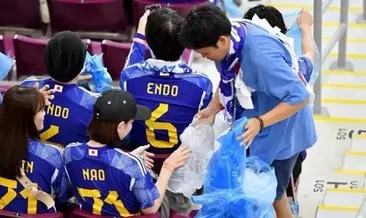 Japonya-Türkiye maçında taraftarlardan örnek davranış! Çöp poşeti ile geldiler