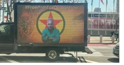 Terör destekçileri Öcalan PKK ve HDP görselli kamyonu New York’ta Türkevi önüne park ettiler