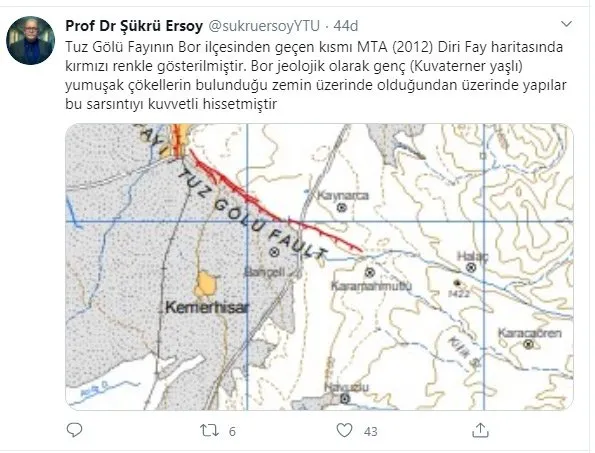 Prof Dr Şükrü Ersoy’dan Bor’daki deprem hakkında değerlendirme
