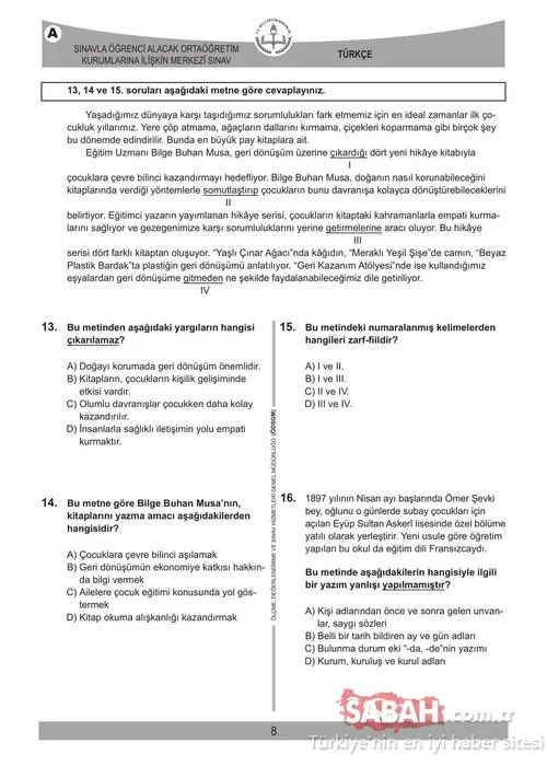 LGS çıkmış sorular 2018-2019 burada! Türkçe Matematik Fen Bilimleri ve Yabancı dil LGS sınav soruları ve cevapları!