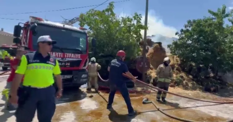 Saman balyaları alev alev yandı