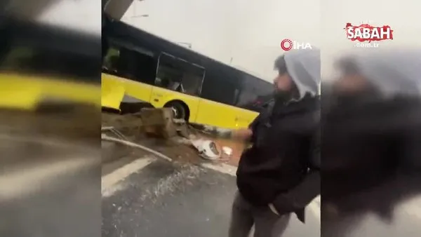 Sarıyer'de kontrolden çıkan İETT otobüsünün çarptığı direk devrildi | Video