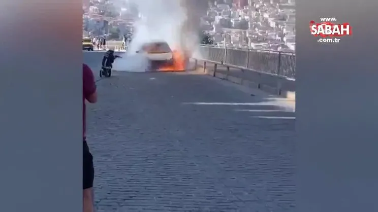 Alanya Kalesinde otomobil alev alev yandı | Video