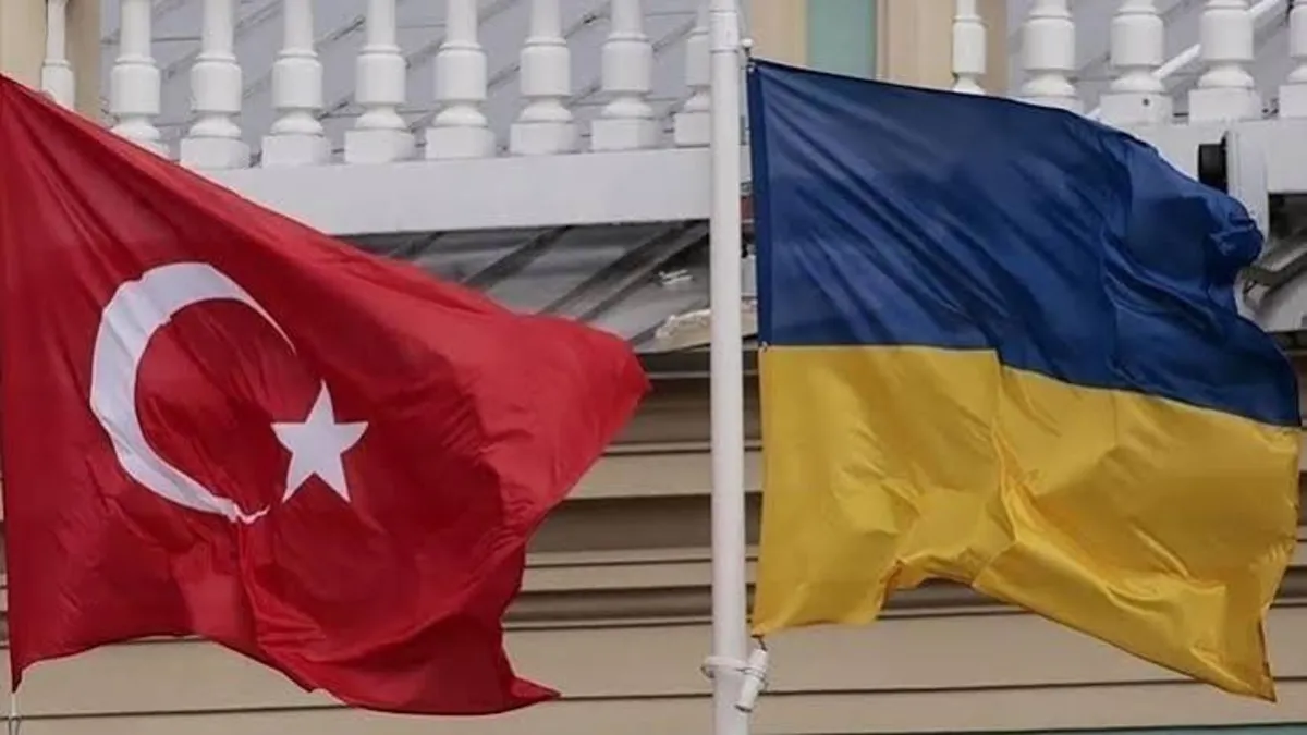 Türkiye ve Ukrayna bayrakları yan yana, ticari anlaşmayı simgeleyen bir görsel.