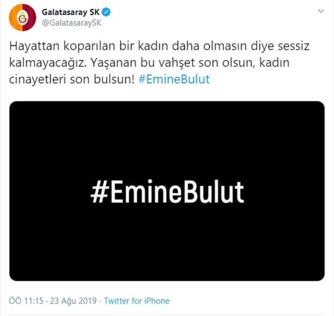 Emine Bulut cinayetine spor camiasından tepki!