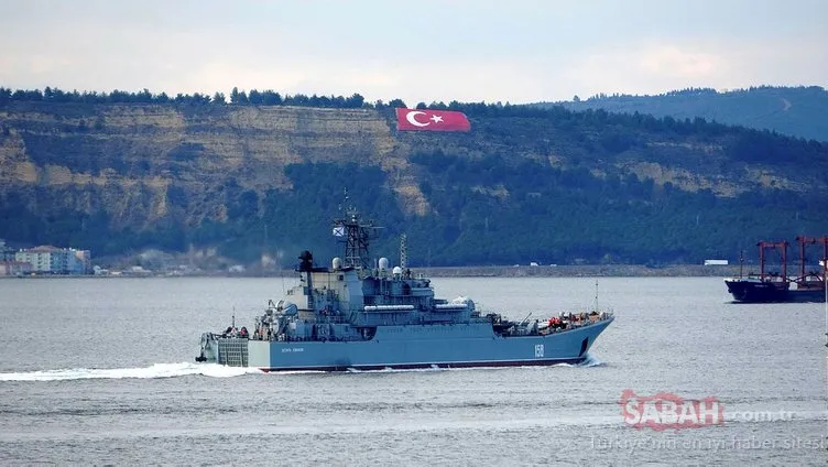 Rus savaş gemisi ve askeri römorkörü Çanakkale Boğazı’ndan geçti