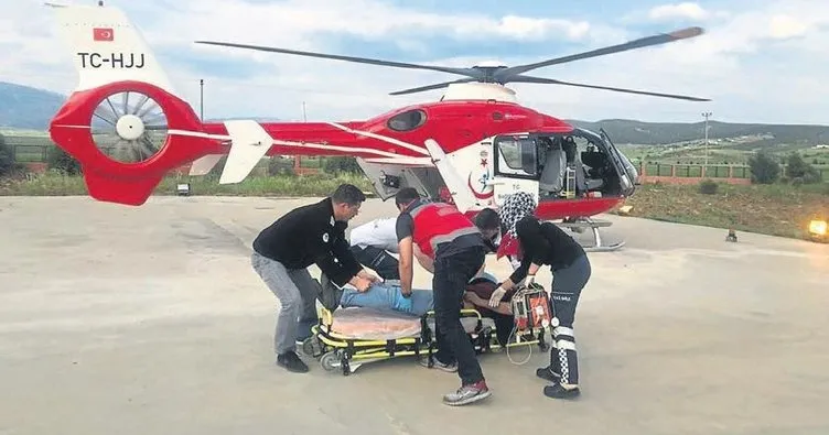Ambulans helikopterle hastaneye ulaştırıldı