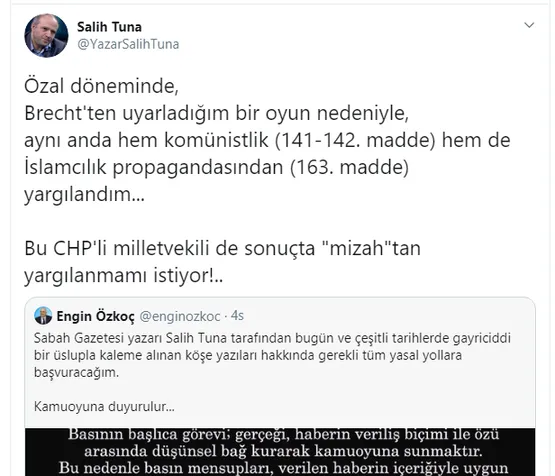 Sabah Gazetesi Yazarı Salih Tuna'dan CHP'li Engin Özkoç'a ince cevap! - 3