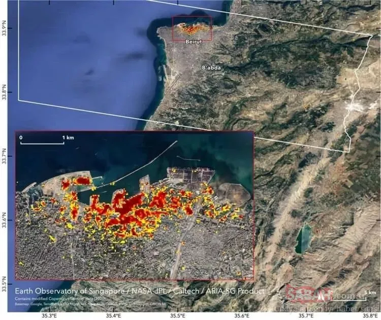 SON DAKİKA! NASA Beyrut limanındaki patlamanın haritasını paylaştı