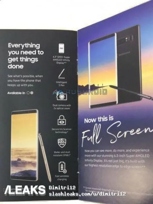 Galaxy Note 8’in tanıtım broşürü sızdı. Özellikler yeniden onaylandı!
