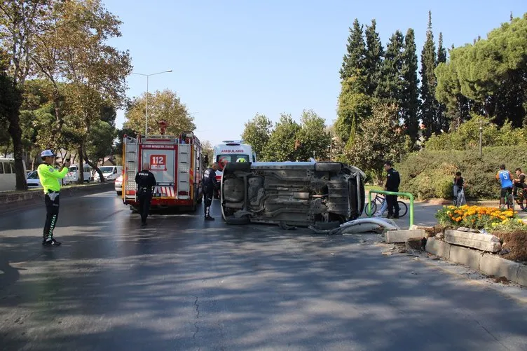 Aydın’da korkutan kaza: Kontrolden çıkan araç yan yattı