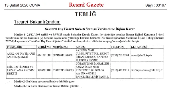 Ticaret Bakanlığı Kararı