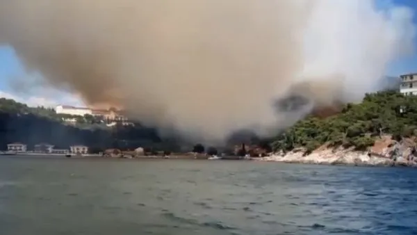 İstanbul Heybeliada'daki orman yangınından son dakika yürekleri sızlatan görüntüler! Alevlere havadan müdahale anı kamerada