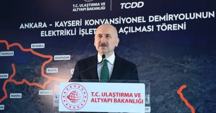Ulaştırma Bakanı Karaismailoğlu: Ankara-Kayseri demiryolunda kesintisiz elektrikli hat bütünlüğü sağlandı