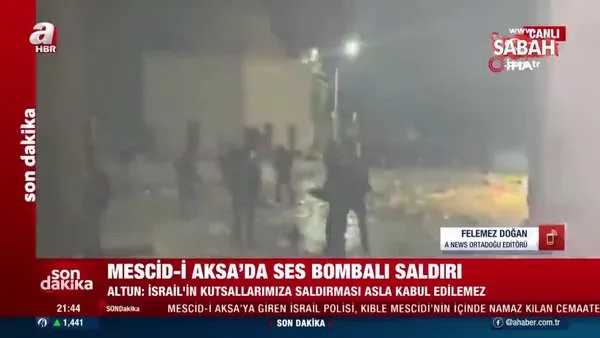 İsrail polisi, Mescid-i Aksa’ya girerek ses bombalarıyla cemaate saldırdı