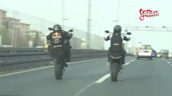 E-5’i boş buldular, motosikletleri ile şov yaptılar | Video