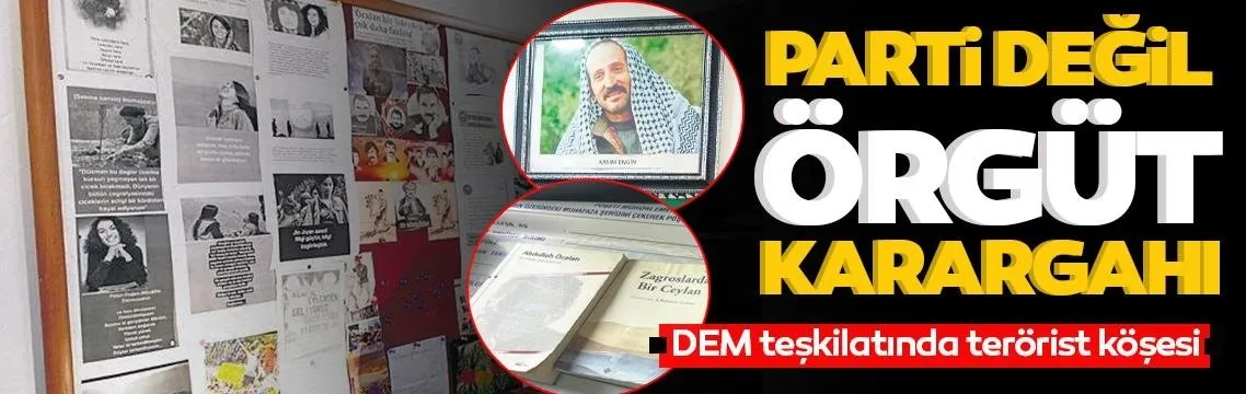 Parti binası değil PKK karargah gibi!  DEM teşkilatında terörist köşesi