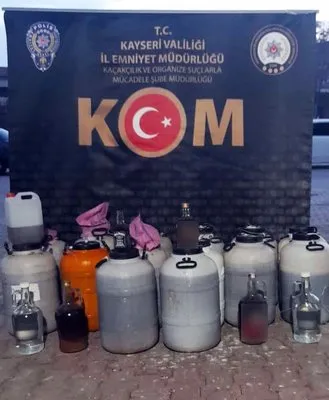 Kayseri’de 350 litre el yapımı sahte alkol ele geçirildi