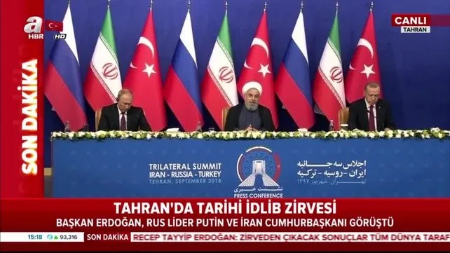 Cumhurbaşkanı Erdoğan, İran Cumhurbaşkanı Ruhani ve Rusya devlet Başkanı Putin'den ortak basın toplantısı