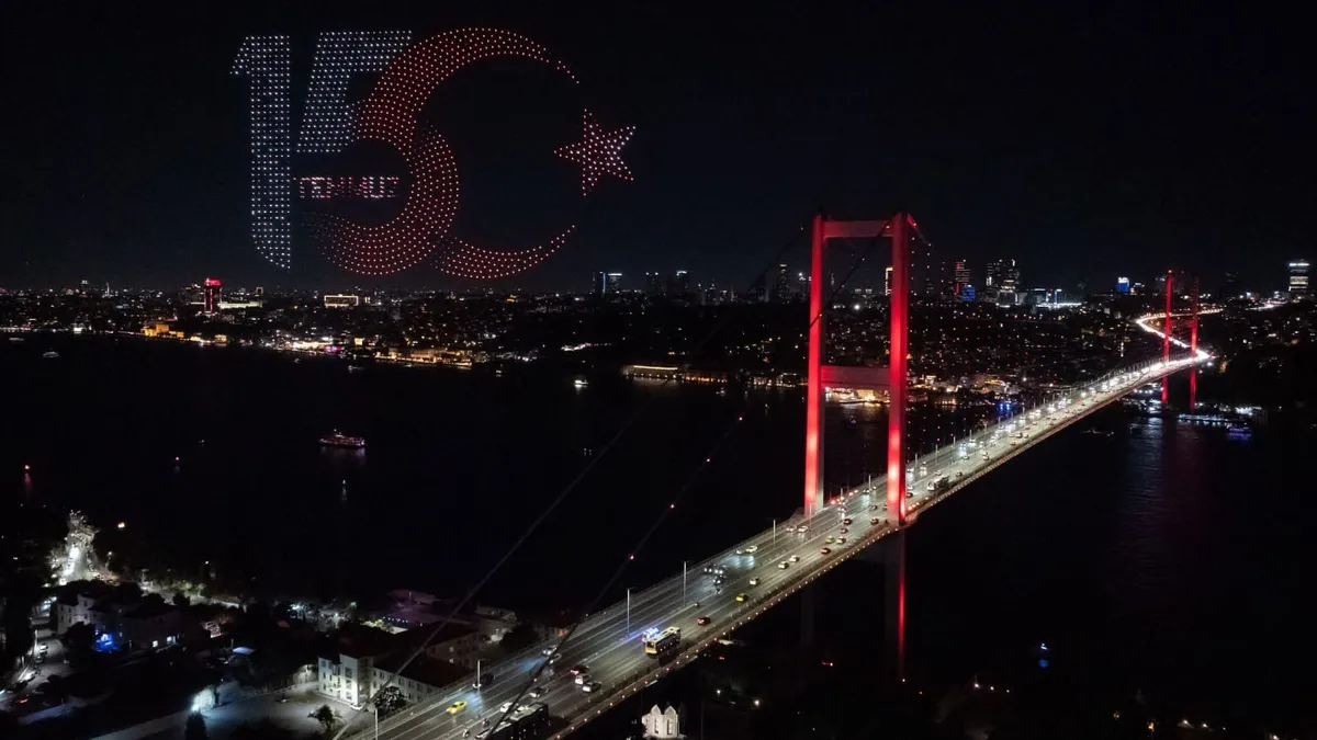 15 Temmuz Şehitler Köprüsü’nde drone gösterisi! 15 Temmuz Şehitler Köprüsü’nde drone gösterisi!