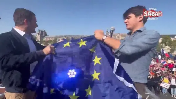 Fransız milliyetçiler AB bayrağını parçaladı | Video