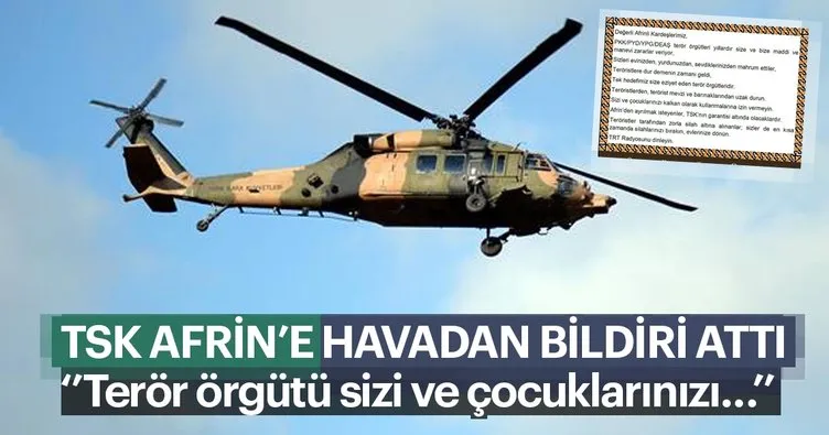 Son dakika: TSK Afrin’e havadan bildiri attı