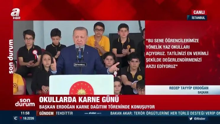 Son Dakika: Başkan Erdoğan'dan Karne Dağıtım Töreni'nde önemli açıklamalar | Video