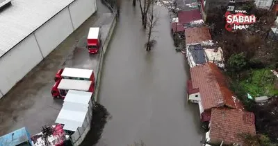 İstanbul Sarıyer’de dere taştı, sular altında kalan mahalle havadan görüntülendi